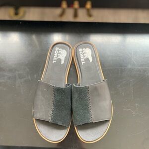 Sorel Black Leather & Suede Slides | Size 8.5 | Like New